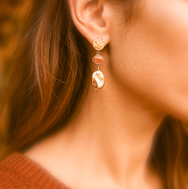 Boucles d'oreilles Renée | Ambré et or