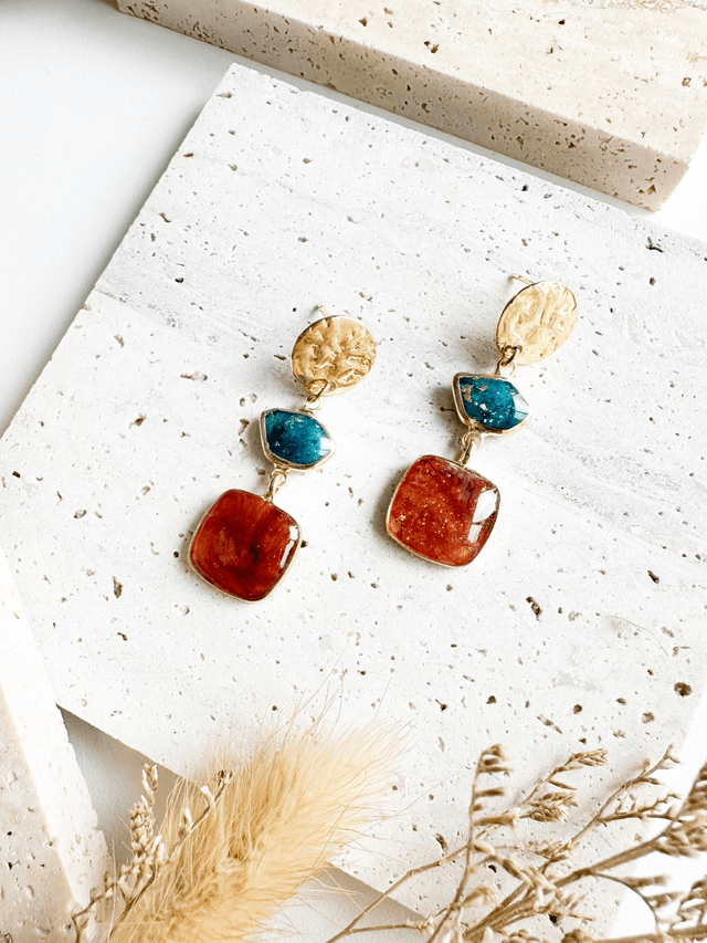 Boucles d'oreilles Amanda | Bleu ambré et or