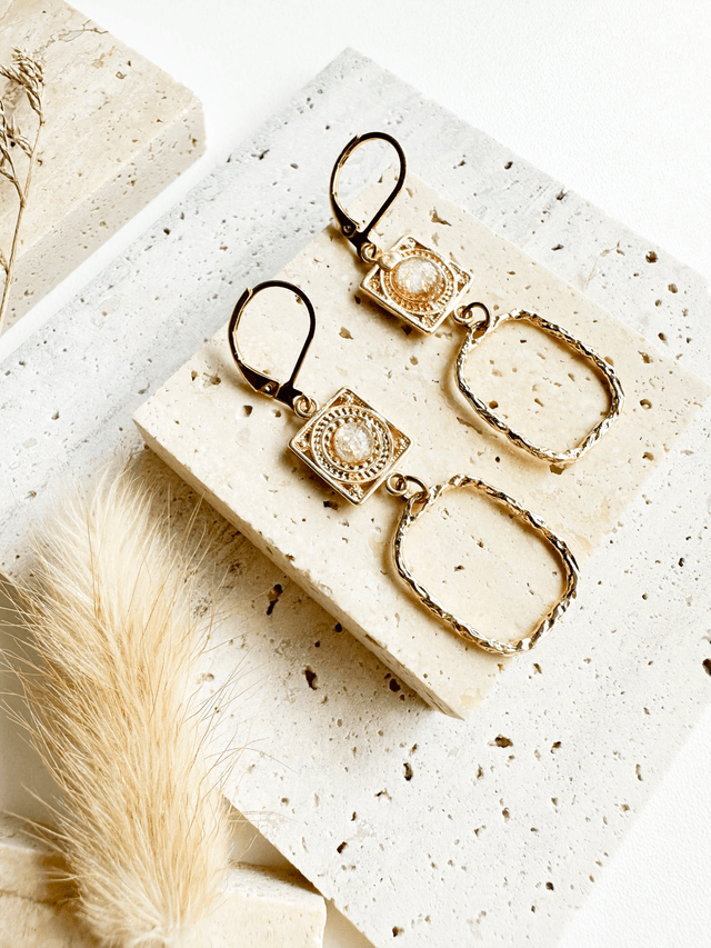 Boucles d'oreilles Hana | Beige et or
