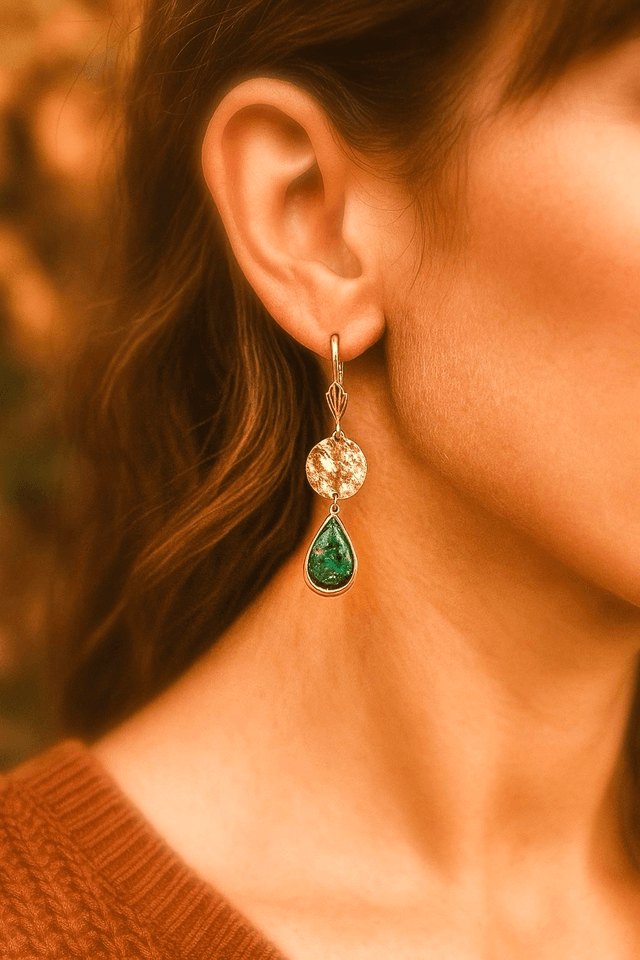 Boucles d'oreilles Laura l Vert et or