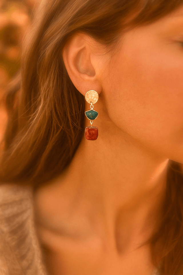 Boucles d'oreilles Amanda | Bleu ambré et or