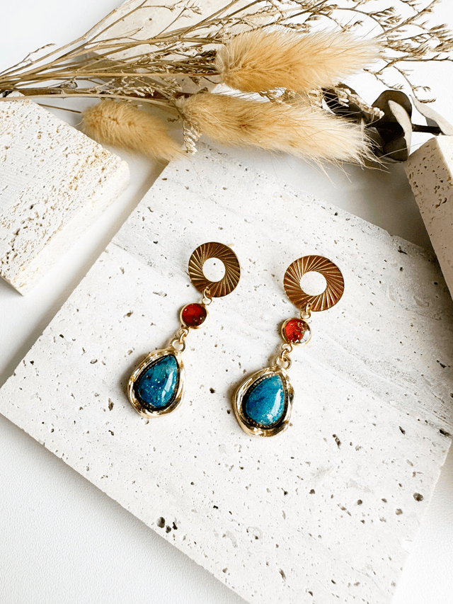 Boucles d'oreilles Calista | Vert ambré et or