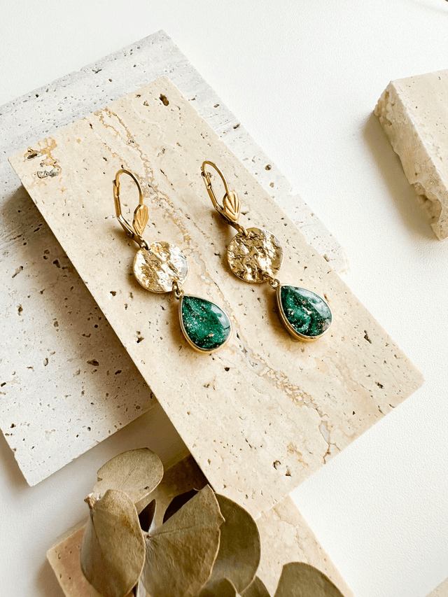 Boucles d'oreilles Laura l Vert et or